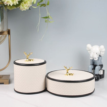 Nordic light luxury metal splicing leather tissue box home model room living room bookcase desktop soft decoration ornaments