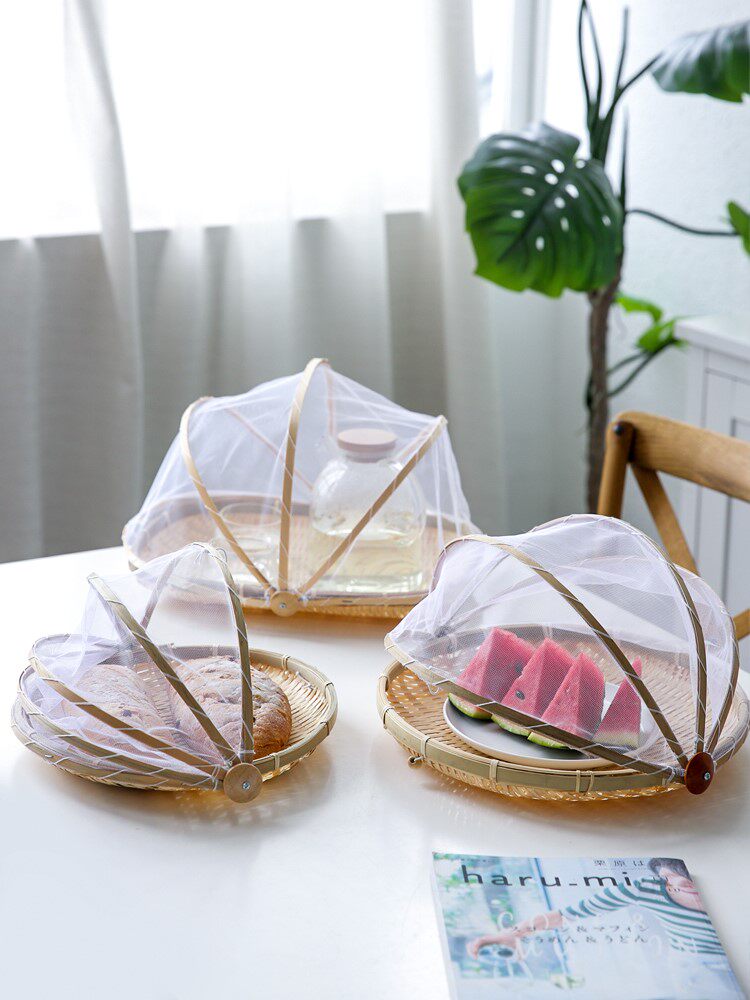 Dining table cover vegetable cover bamboo vegetable cover bamboo weaving household pastoral wind anti-fly cockroach dining table cover breathable summer creative