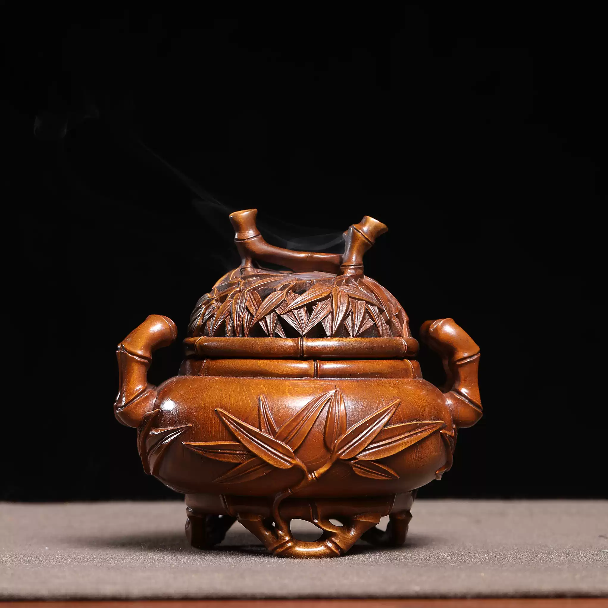 仿古做旧小叶黄杨木雕竹节香薰炉盘香炉家用室内书房茶室装饰品送-淘宝