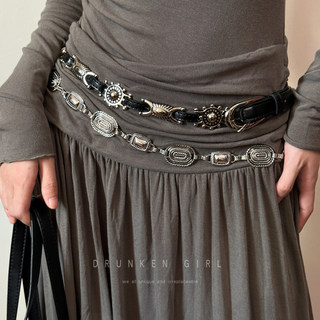 Bohemian metal flower belt waist chain women's niche high-end thin belt retro ethnic style hot girl accessories