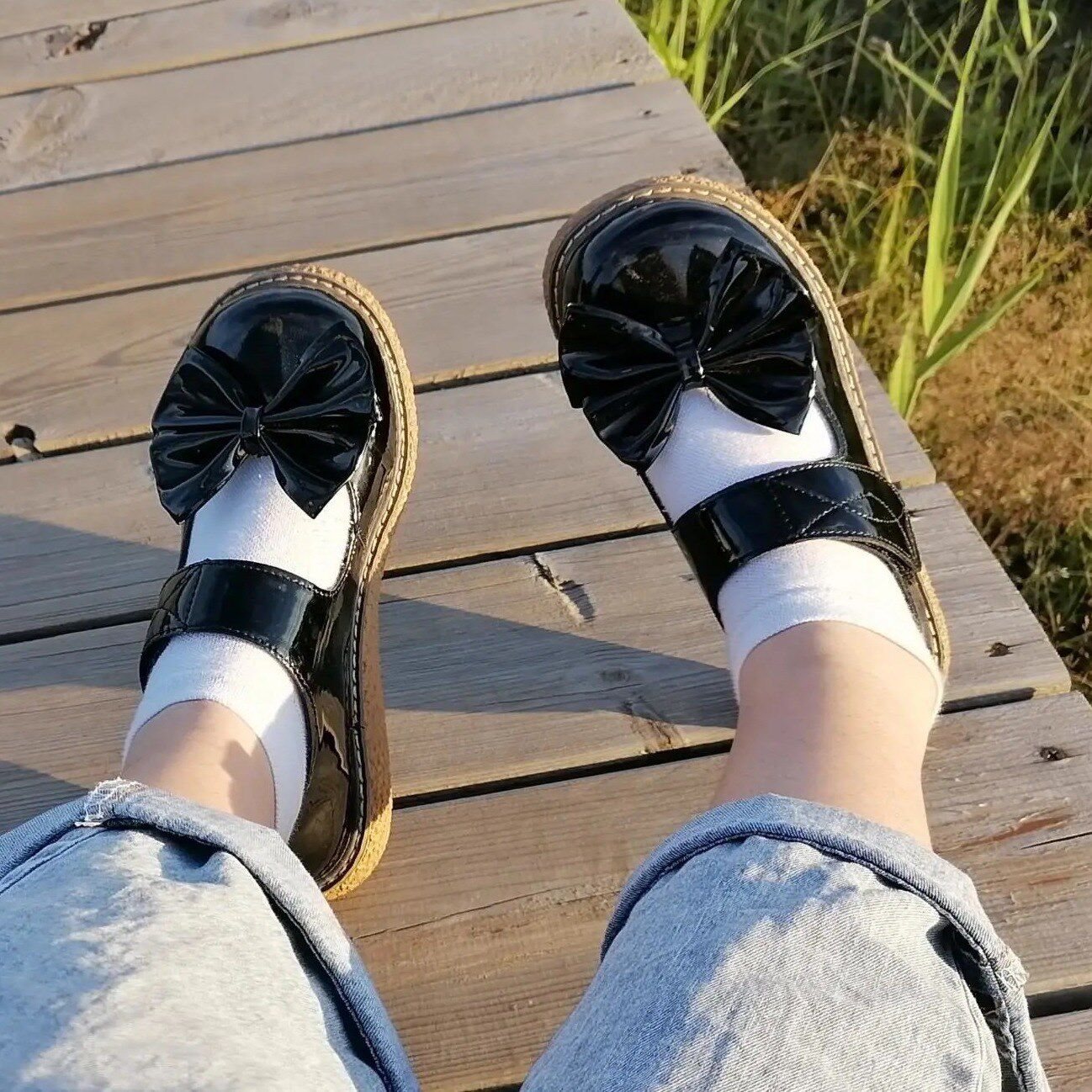 Pig Waist Sub Shoes Lolitajk Roleta Student Retro Bow Tie 100 Hitch Ugly original round head Inn Wind