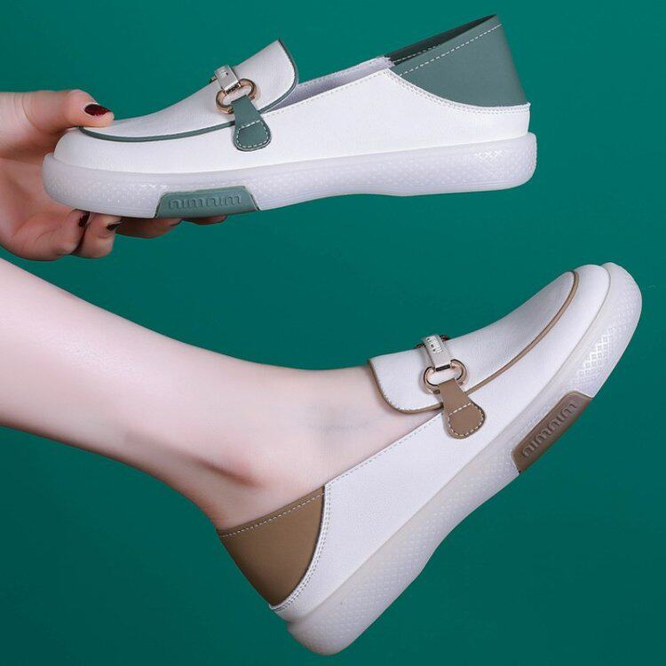 One Foot Pedal Summer 2023 New Small White Shoes Casual Lady Fashion 100 Hitch Genuine Leather Soft Bottom Lefu Shoes Dongle Shoes-Taobao