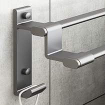 Gun gray punch-free space aluminum towel rack towel bar single rod bathroom towel hanging rod bathroom double rod storage rack