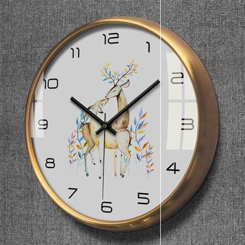 New Nordic Light Extravagant Minimalist Home Elk Deer New Chinese Metal Living Room Mute Clock Hung Clock Quartz Clock Hung