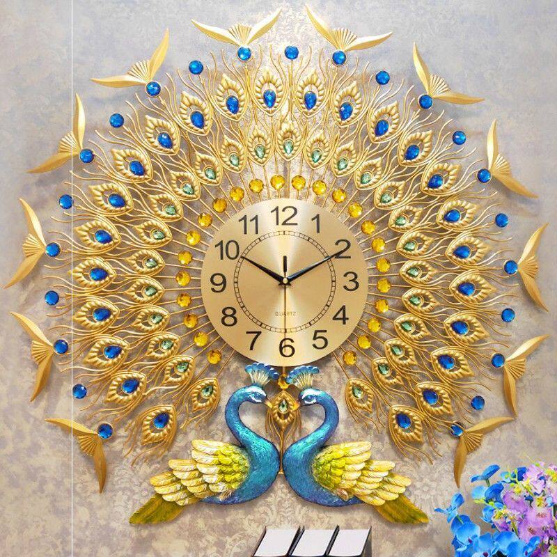 New Watch Wall Clock Silent Clock Decoration Living Room Oversized Creative Peacock Open Screen Home European Style Hang Clock Hang