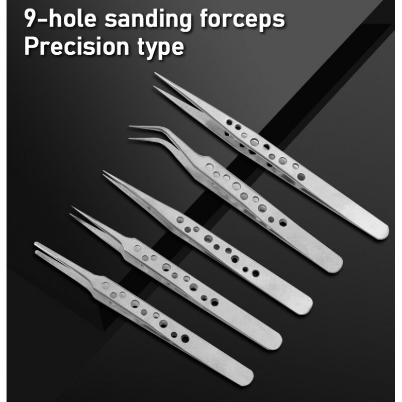 High-precision stainless steel camera with holes Elbow pointed DIY tweezers Clip electronic mobile phone repair tools