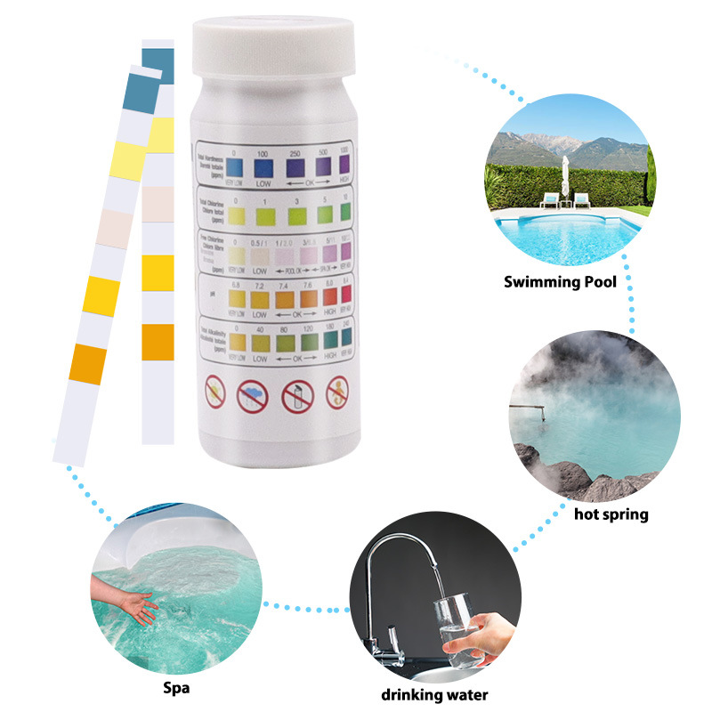 5 in 1 swimming pool hot spring water test paper residual chlorine PH value alkali hardness test paper a bottle of 50 test strips