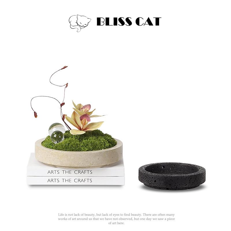 Modern minimalist round yellow marble moss flower pot sales place Prototype Board Room Tea Table Negotiating Table Green Planting Vases-Taobao