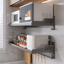 Kitchen Microwave Storage Rack Without Punching Holes on the Wall Oven Rack Home Wall-Mounted Storage Rack Bracket