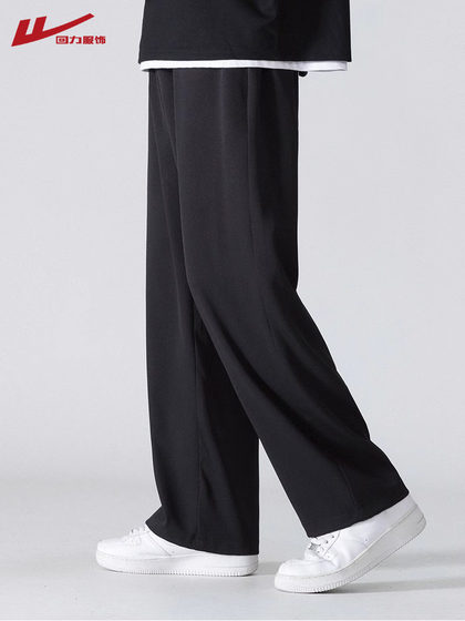 回力冰丝裤子男士夏季2025新款宽松直筒西裤男生阔腿运动休闲长裤