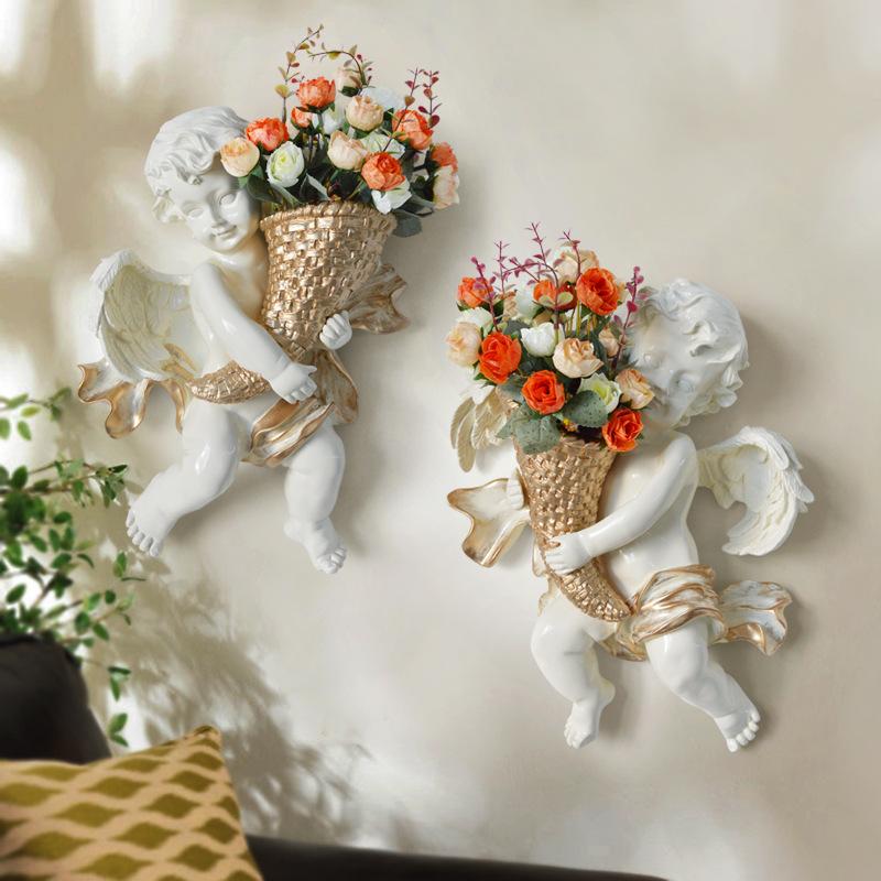 Decorative European wall wall creative angel background living room wall hangings wall decoration TV pendant flower pot flower stereo