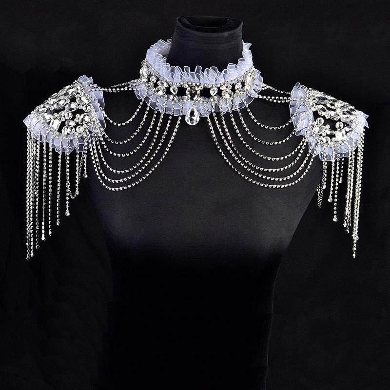 Bridal wedding dress accessories European and American dress handmade shawl shoulder chain new rhinestone necklace beads pearl performance shoulder ornaments pure