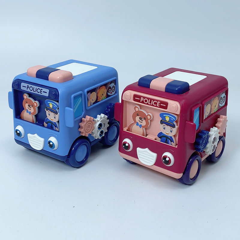 Children's inertia cartoon police car bus toy car simulation boy girl baby mini bus model