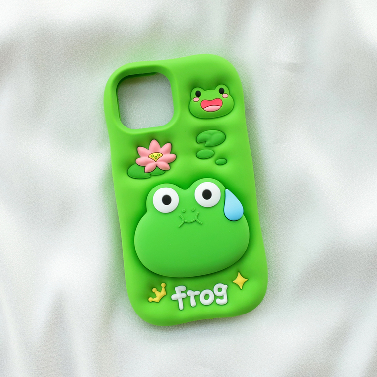 Silicone Frog Kickstand : Pastel Green Frogs, Lotus For Girls – 16, 15, 14, 13 Plus/Pro/Max iPhone Case