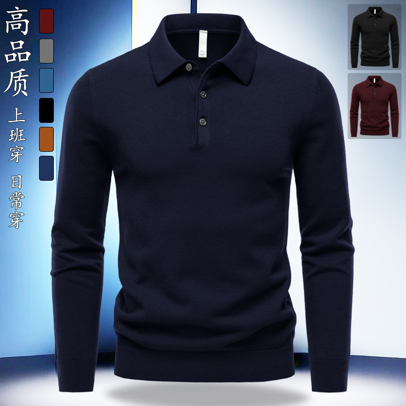 New 2025 Autumn and Winter Wool Sweater Men's Polo Collar Sweater Long-Sleeved Base Shirt Pure Color Business Casual Knitwear