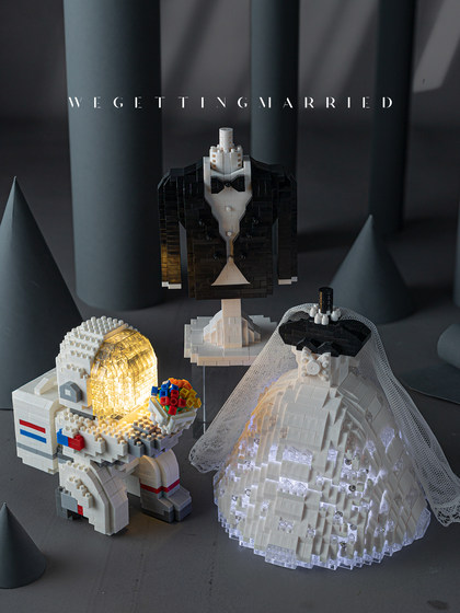 潮乐创520情人节白色鱼尾婚纱送女友女生礼物成年高难度积木手办