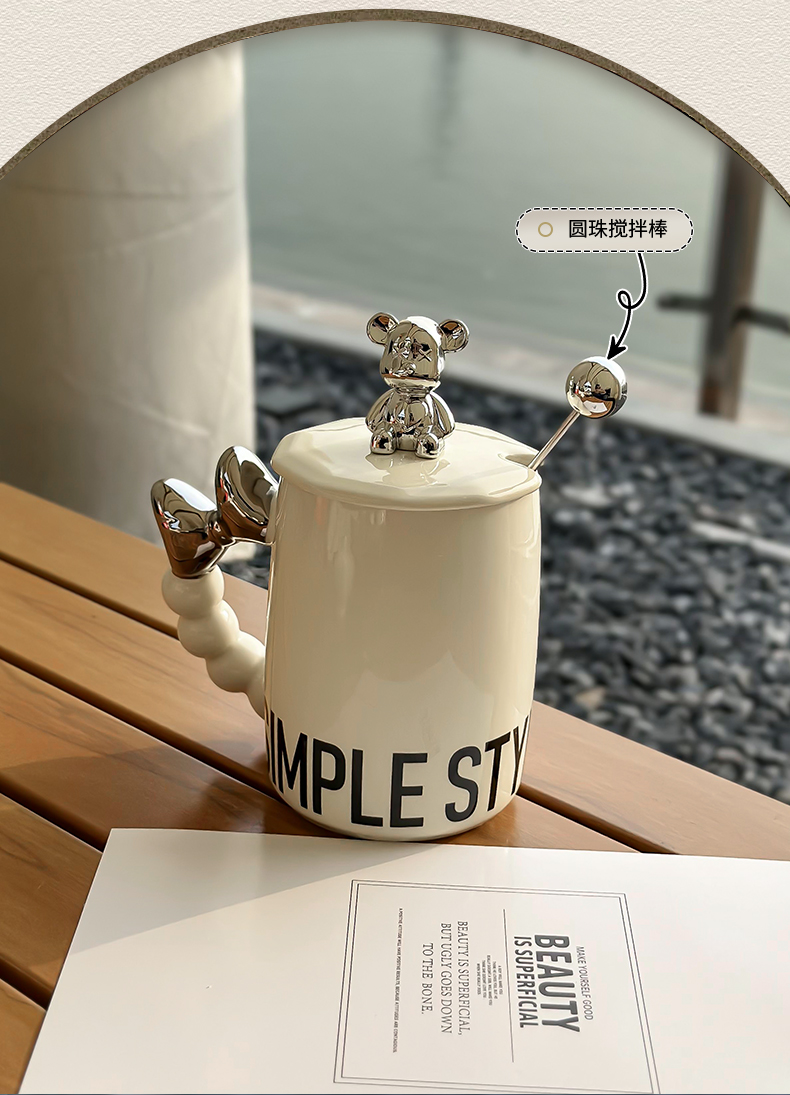 ins陶瓷马克杯带盖勺子家用创意情侣杯女高颜值办公室茶杯咖啡杯