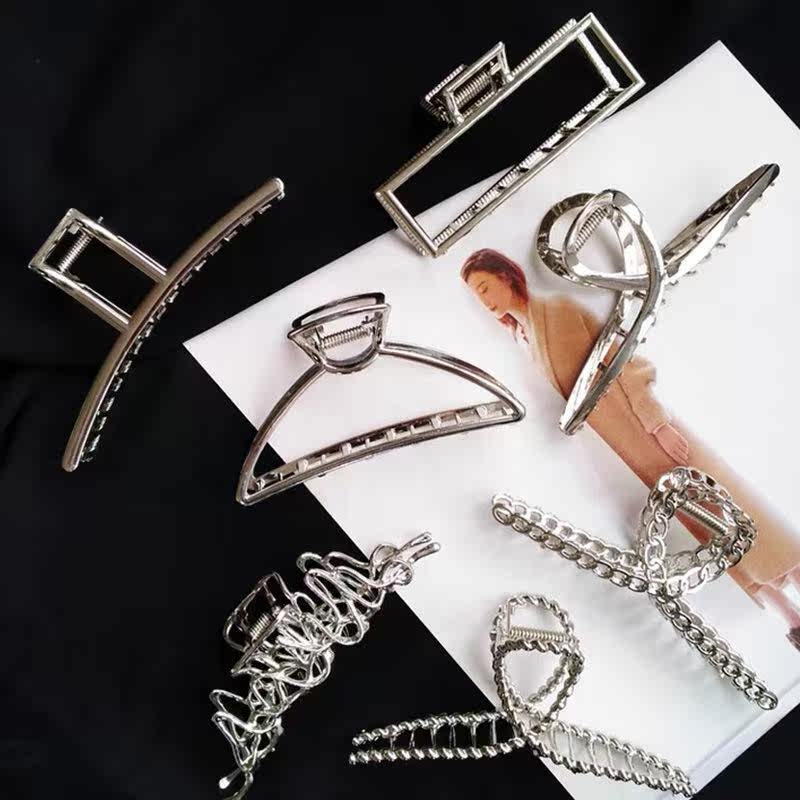 Japan-ROK large size silver metal hair clip rear brain spoon grip clip female tennis red 2021 new shark clip hair accessories