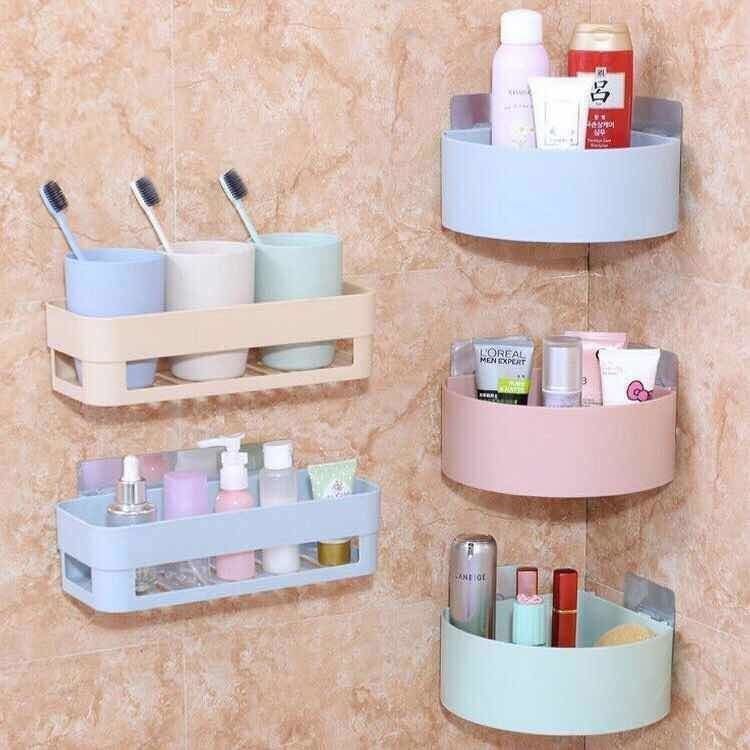 Free Punching Kitchen Makeup Room Shelve Bathroom Suction Wall Type Containing hanging basket No-mark triangular containing layer rack soap box