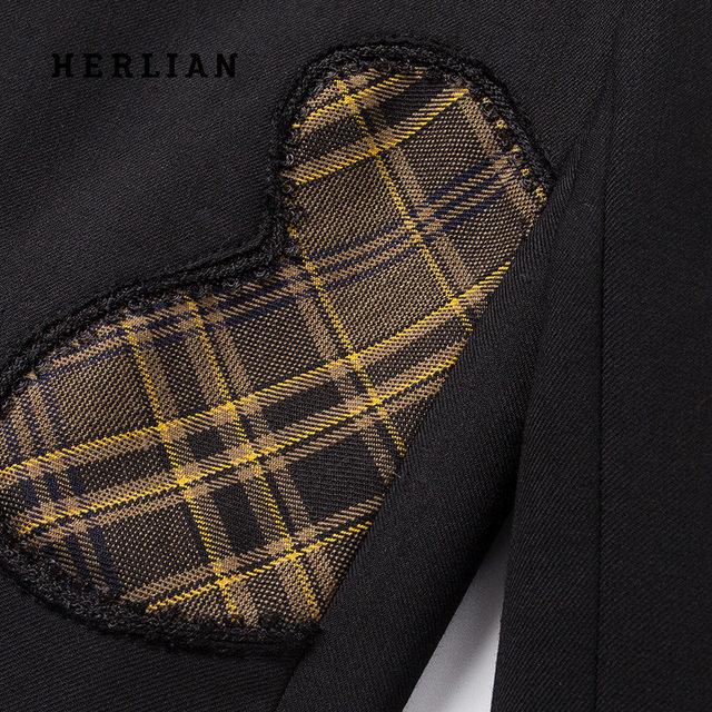 HERLIAN niche plaid stitching petal blazer ສັ້ນສໍາລັບແມ່ຍິງ