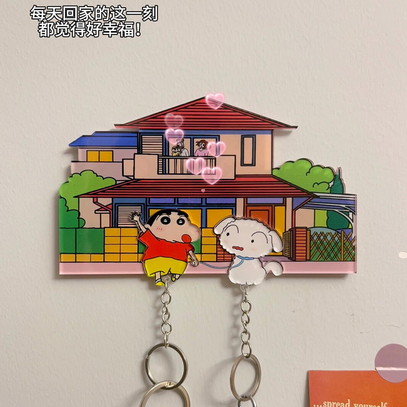 Couple Key Holder Hook for Entryway Storage, Crayon Shin-Chan Cartoon Door Decoration, Creative Refrigerator Magnet, New Model