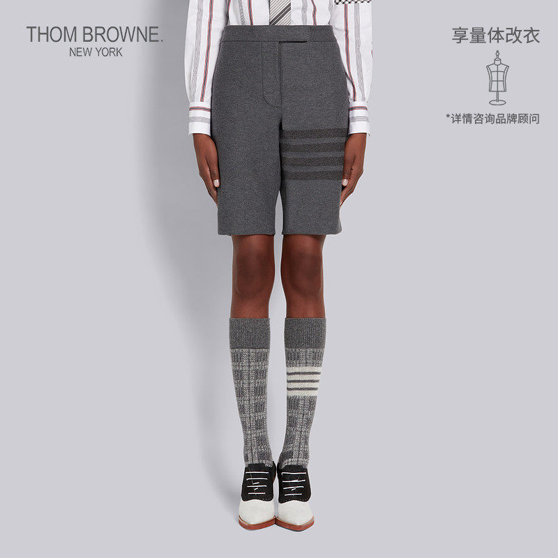 THOM BROWNE 2022 Summer mid grey quad striped double-sided tech fabric shorts