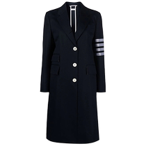 Mid-year discount] THOM BROWNE womens spring and summer classic four-stripe pure cotton coat jacket