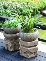 Courtyard Garden Arrangement Flower Shelf Stone Pendulum Pieces Modern Flower Pots Base Bracket Stone Large styling high-end atmosphere