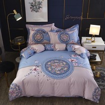 New Chinese all-cotton wedding celebration four pieces of embroidery washed real silk sliding pure cotton solid cotton solid flower wedding quilt cover bedding