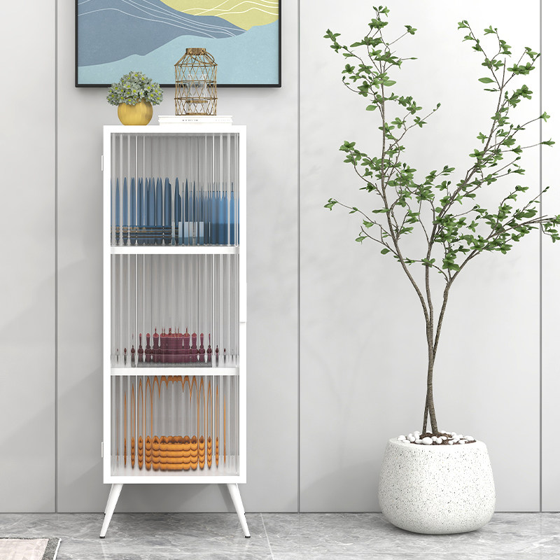 Light luxury wrought iron Changhong glass dining cabinet narrow cabinet glass cabinet storage cabinet living room storage cabinet against the wall tea cabinet