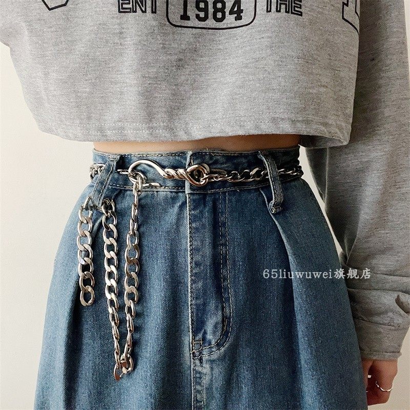 Design-Focused Niche Metal Chain Belt for Women, Thin Trouser Belt for Men, Versatile Waist Chain Accessory, Women's Belt Decoration — تصویر 1