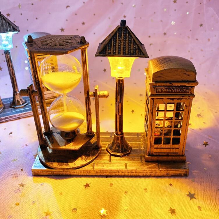 1066 Antique Phone Kiosk Small Bear Street Lamp Sanddrain Creative Student Gift Student Gift Two-tone Small Night Light Pendulum