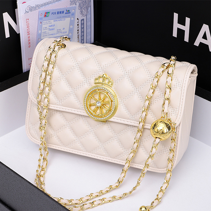 Famous brand gift white bag high-grade leather female bag small golden ball chain bag small fragrant wind messenger bag