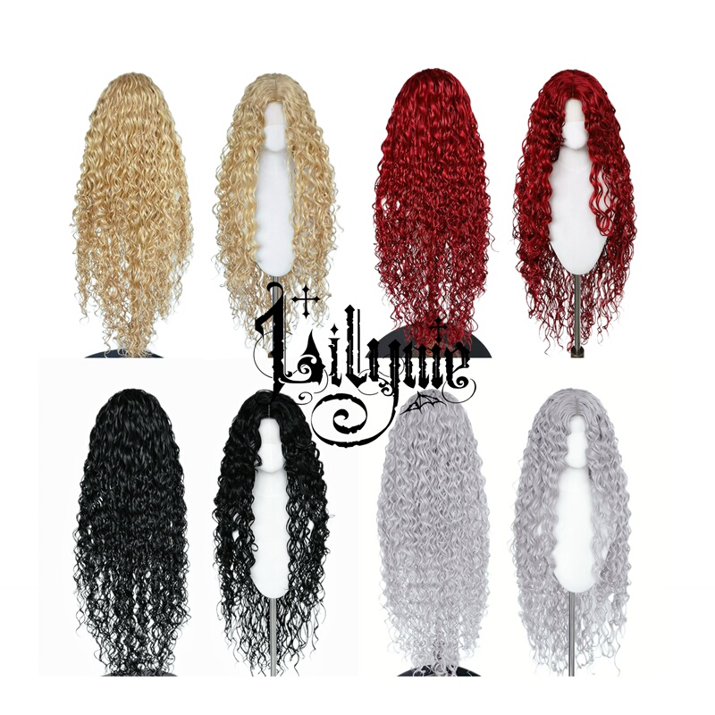 Visual Style Gothic Lolita Lace Front Silver-White Wig Vintage Wet Curly Hair 90cm [Saint's Sigh Four Colors]