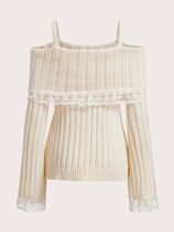 Women s Off Shoulder Lace Trim Sweater Y2k Kawaii Long
