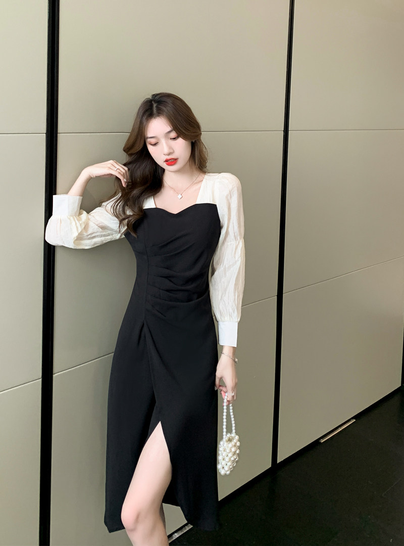 SpyB early autumn 2021 new high - end fashion French temperament long - sleeve Heben wind dress