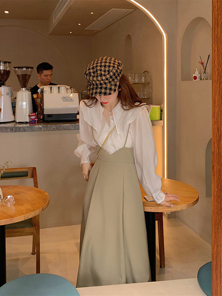 Sandro bassa early autumn fashion Western style age-reducing slim suit skirt loose suspenders two-piece dress