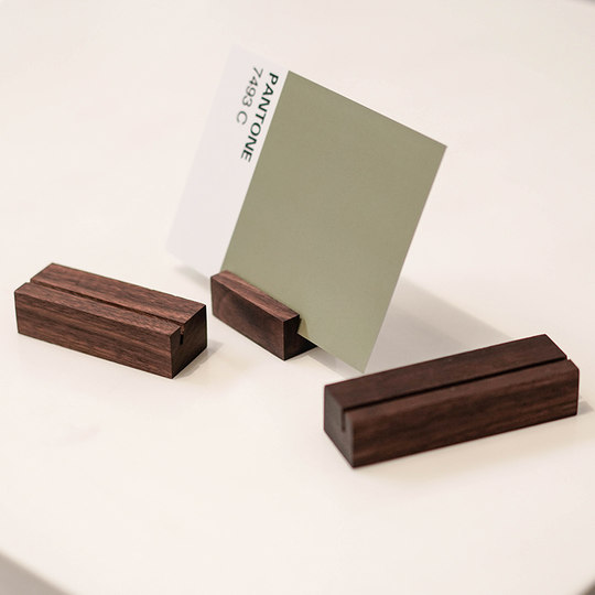 胡桃木卡座 复古留言立夹桌面装饰摆件 实木办公室台面明信片照片相片标签名片便签夹立式小夹子支架摆件