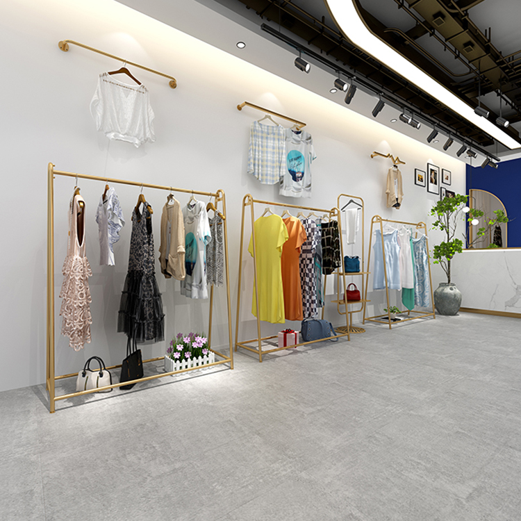 Gold hanger men's and women's clothing special display rack floor rack clothing display rack wrought iron children's clothing shelf clothes rail