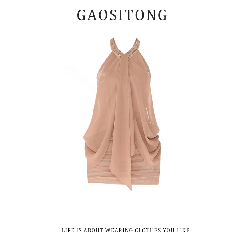 In Stock! Gaositong Sexy Halter Neck Dress for Women 2026 Summer Pure Desire Style Slim Fit Bodycon Dress