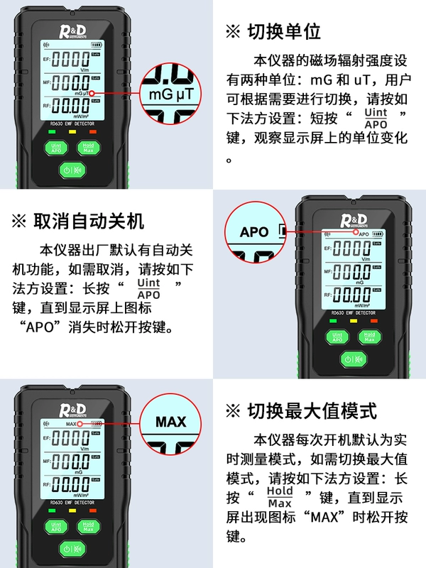 máy đo bức xạ tia x Máy dò bức xạ sóng điện từ RD630 đường dây điện áp cao điện phòng trạm gốc tháp tín hiệu thiết bị gia dụng dụng cụ đo tần số vô tuyến máy đo bức xạ mặt trời