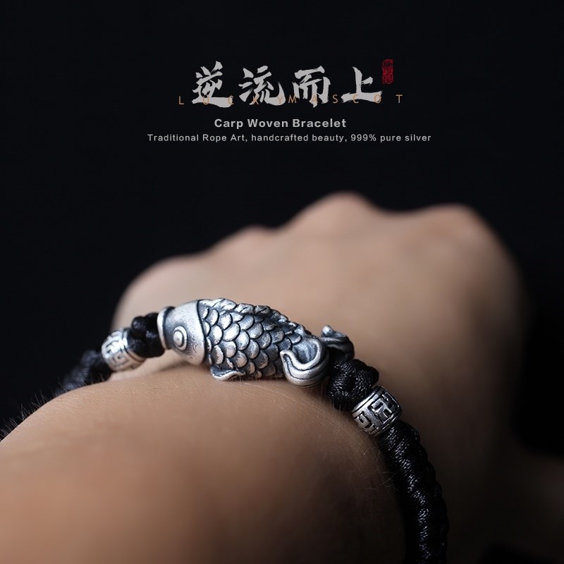 999 sterling silver koi hand claws for men and women transfer hand-woven red rope couple lucky hand rope original retro style