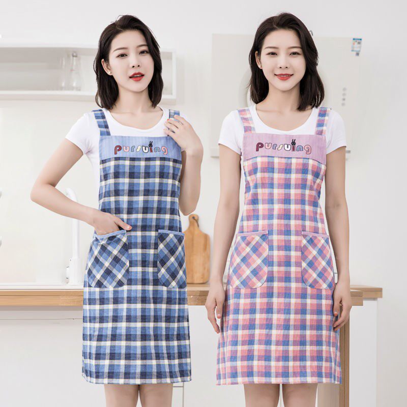 Cotton plaid high-grade suspenders apron summer women's fashion soft breathable apron home kitchen cooking overalls