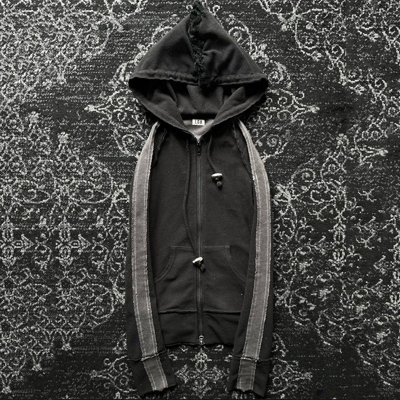 Lgb Visual Style Patch Embroidery Sweatshirt, Spliced Sleeves Subculture Hooded Jacket Cardigan, Unisex Lgb Visual Style Patch Embroidery Sweatshirt, Spliced Sleeves Subculture Hooded Jacket Cardigan, Unisex