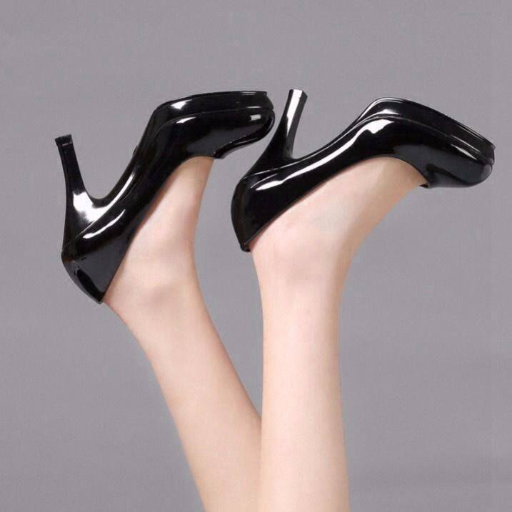 Career High Heel Shoe Texture Women's Single Shoes Black Working Shoes Waterproof Bench Students Interview Leather Shoes Gift Instrument Women Shoes