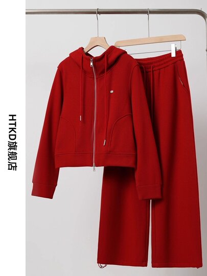 Very Stylish Women's Sportswear Set 2025 Korean Style Complete Set for Late Winter Wear, Thickened and Warm Wide-Leg Pants Two-Piece Set