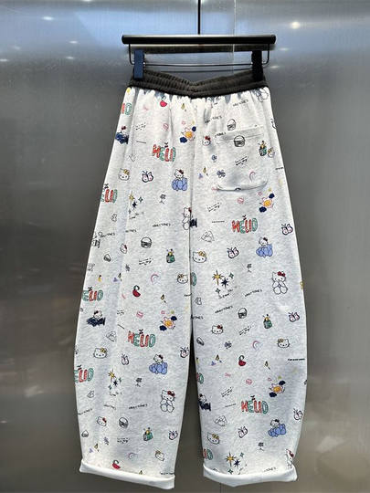 Designed with Cartoon Prints, Elastic Waist, Loose Fit, Slimming Casual Pants, 2025 Spring/Summer New Fashion Versatile Scimitar Pants