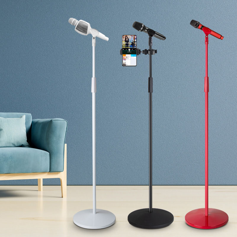 Microphone stand floor-to-ceiling white lift wheat stand mobile phone live stage audio wheat all-around microphone stand