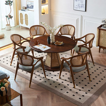 New Chinese round table rattan solid wood home restaurant rotating foldable transformer small apartment retractable dining table