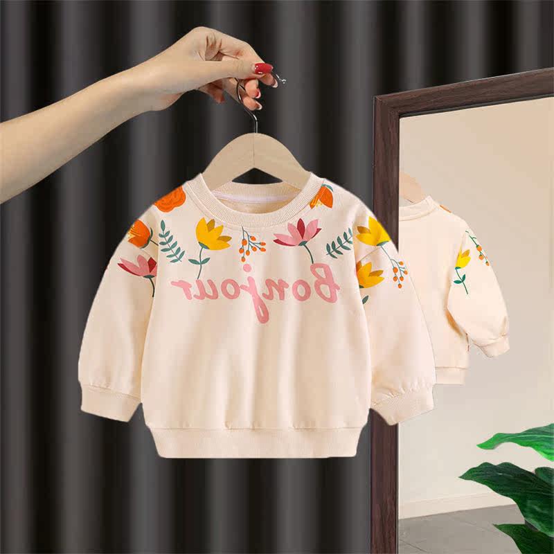 Korean girls' thick T-shirt spring and autumn 2022 new fashionable western style pullover casual long-sleeved children's baby early autumn top